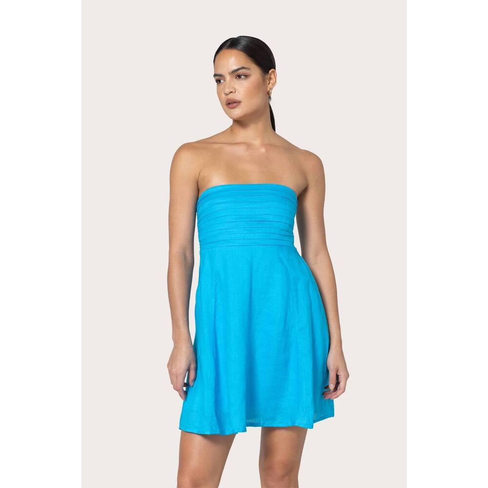 NEW LUSANA talia linen mini dress in blue